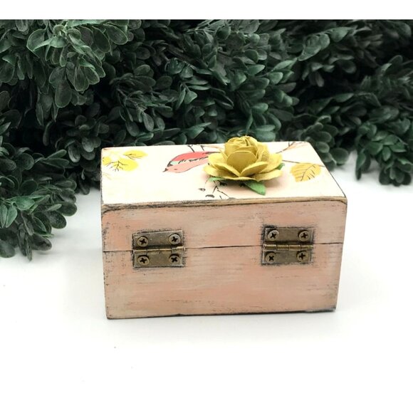 Decorative Wooden Trinket Box With Bird & Yellow Rose Design - Picture 4 of 5